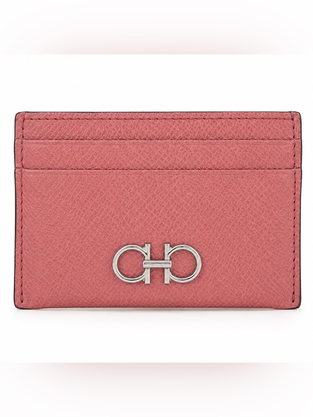 Salvatore Ferragamo Dusty Rose Leather Card Holder with Silver Gancini
